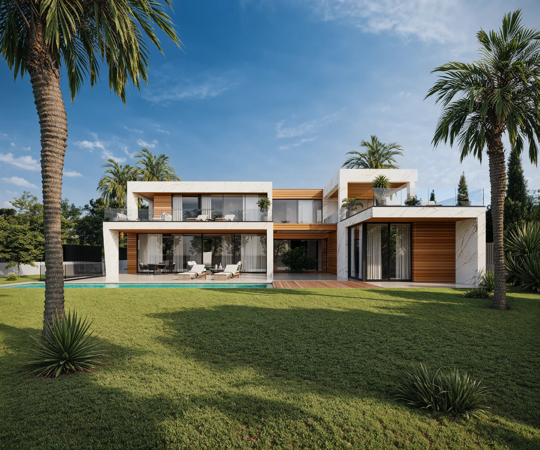 Villa Carolina front elevation in stone and timber