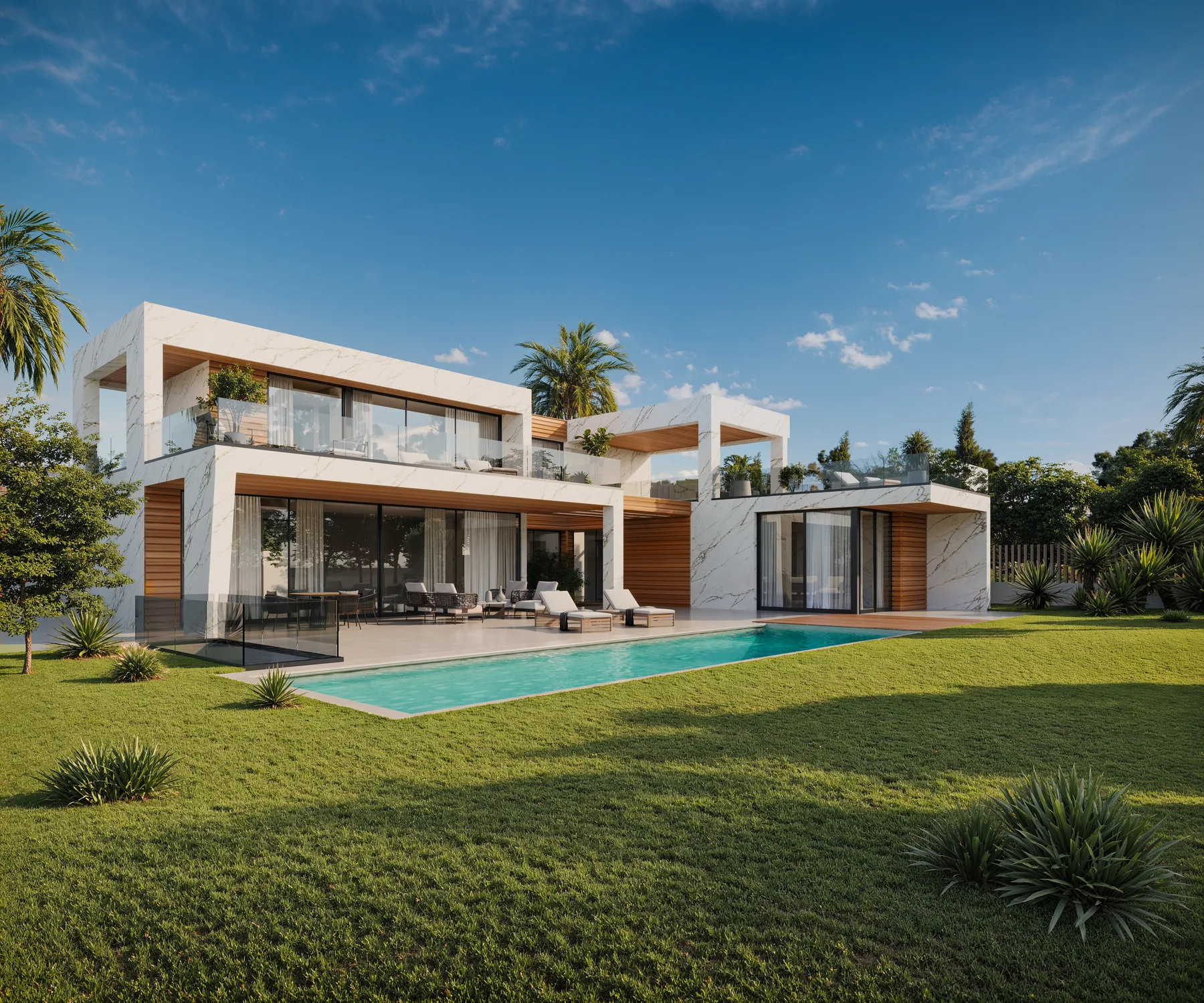 Villa Carolina exterior with pool and terraces