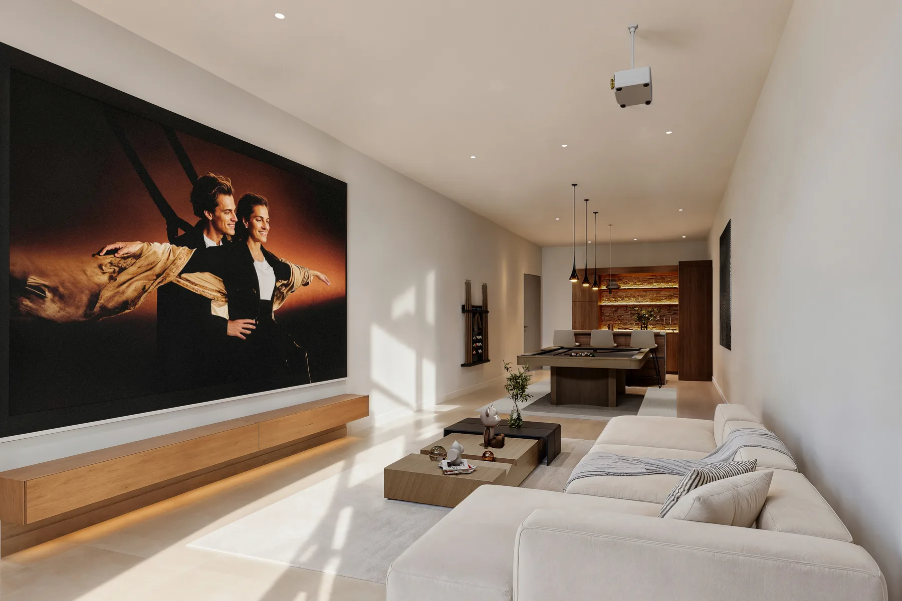 Villa Carolina cinema and games lounge with projector screen