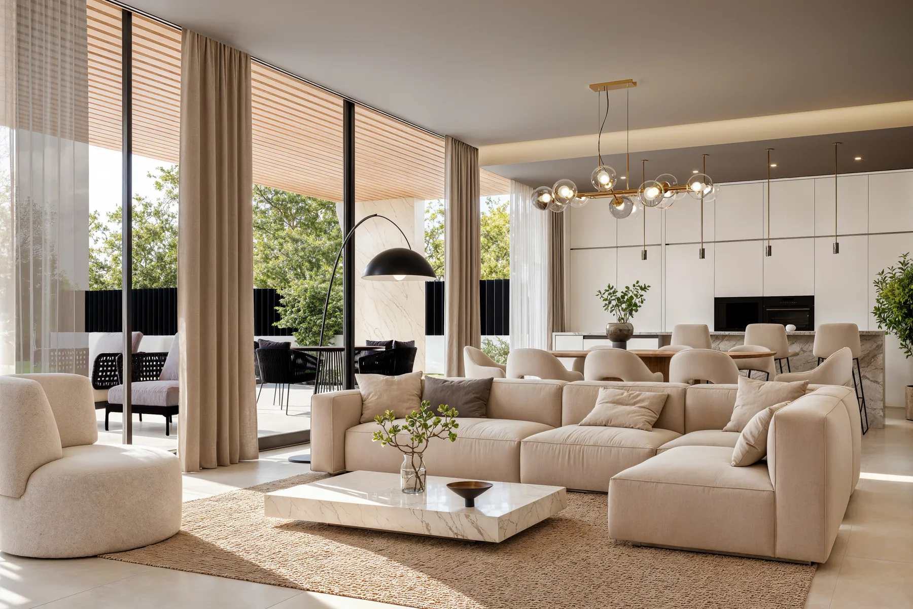 Villa Carolina open-plan living room opening to the terrace