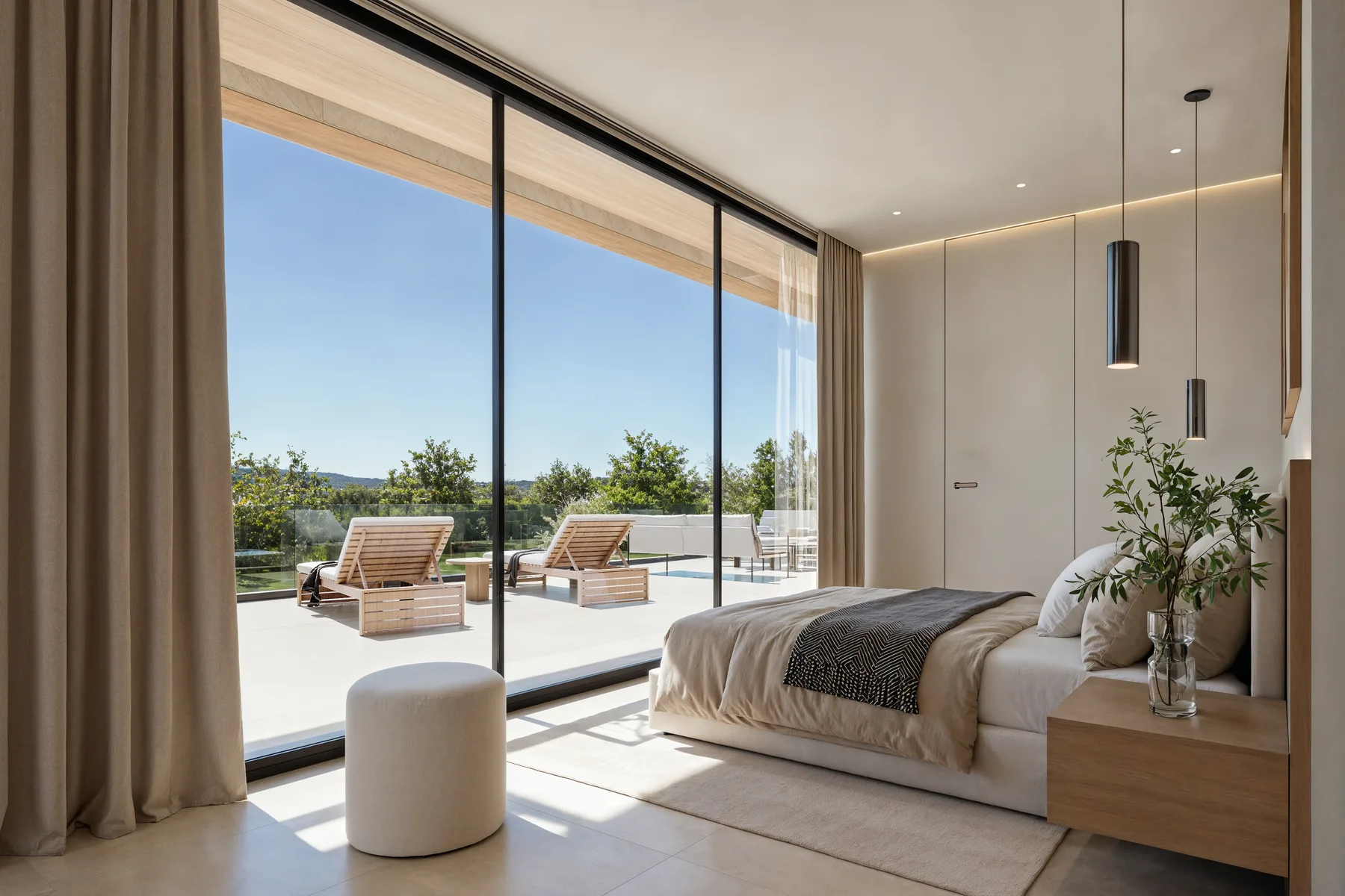 Villa Carolina master bedroom with terrace and pool view